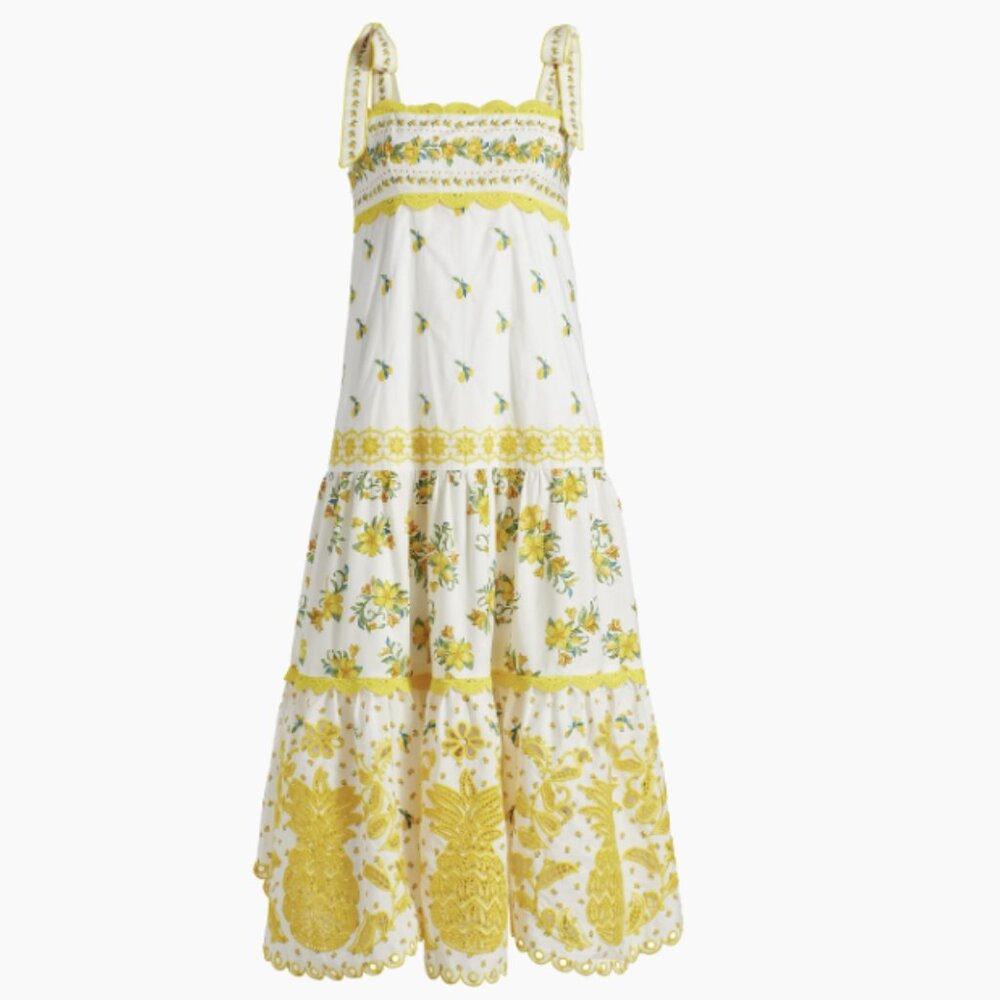 Farm Rio  Sicily Richelieu Sleeveless Midi-Dress Size XS NWT